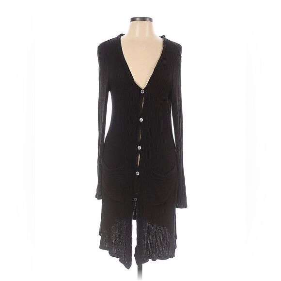 Anthropologie | Akemi + Kin Black Ribbed Long Button Cardigan Pockets | S - Picture 1 of 5